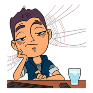 😕 46280d70 desenho animado, entediado, exaustado, cansado, homem, computador, escritório whatsapp sticker