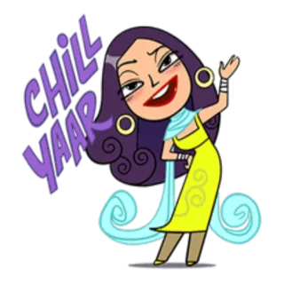 😃 71de4fcf CHILL YAAR desenho animado, mulher, indiana, relax, yaar whatsapp sticker