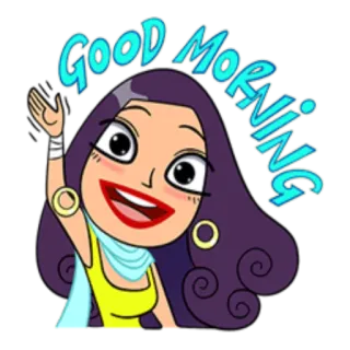 👋 7f1af332 GOOD MORNING saudação, bom dia, desenho animado, mulher, alegre whatsapp sticker