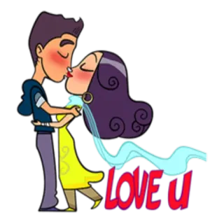 😘 89b0b96a LOVE U beijo, amor, desenho animado, casal, carinho, romance whatsapp sticker