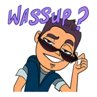 😎 c3160b03 WASSUP ? desenho animado, saudação, e aí, pergunta, óculos de sol, casual, juventude whatsapp sticker