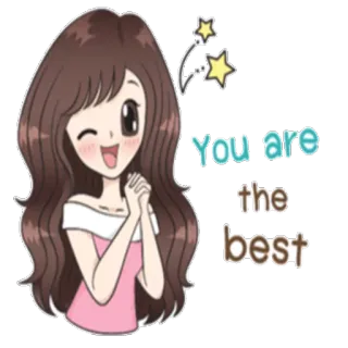😉 5bf14a2e You are the best süß, Mädchen, Kompliment, Sterne, Cartoon, positiv, glücklich telegram sticker