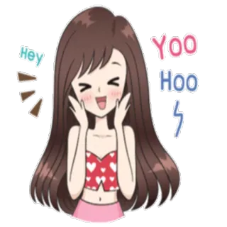 🤗 a0fa5c62 Hey YOO HOO Mädchen, Cartoon, süß, Gruß, winkend, glücklich, fröhlich telegram sticker