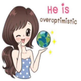 😉 d3240d64 He is overoptimistic optimistisch, Cartoon, Erde, Mädchen, fröhlich, Planet telegram sticker