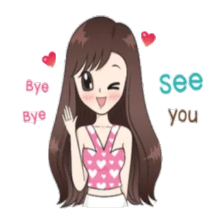 👋 eafe1df1 Bye Bye see you Cartoon, Mädchen, winkend, bis bald, Tschüss, Anime, Herzen telegram sticker