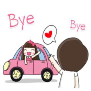 👋 609e3863 Bye kreskówka, samochód, dziewczyna, machanie, słodki, pożegnanie, do widzenia, różowy telegram sticker