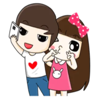 ❤ 7d5f59ec Kreskówka, Para, Miłość, Selfie, Związek, Słodkie, Szczęśliwy telegram sticker