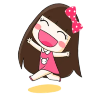 😄 8194a094 kreskówka, dziewczyna, różowy, szczęśliwy, kokarda, słodkie, ilustracja telegram sticker