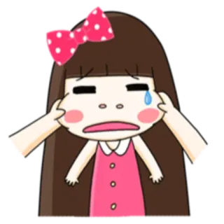 😢 a73c1ea2 Kreskówka, Dziewczyna, Płacząca, Smutna, Kokarda, Łzy, Emocje telegram sticker