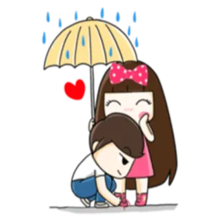 ❤ dacf6ec6 Kreskówka, Para, Miłość, Parasol, Uroczy, Związek telegram sticker