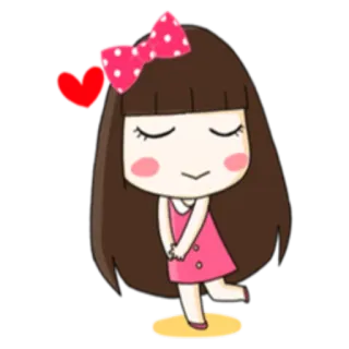 😍 e90189d1 uroczy, kreskówka, dziewczyna, serce, kokarda, sukienka, słodki telegram sticker