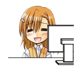 😅 1e8184ec Anime, Kreskówka, Szczęśliwy, Komputer, Dziewczyna, Uśmiechnięta telegram sticker