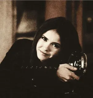 🥀 789cfa26 Elena Gilbert The Vampire Diaries Elena Gilbert, The Vampire Diaries, Ritratto, Donna, Bere, Vino, Serie TV, Bruna telegram sticker