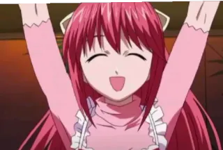 😄 9e30113f 애니메이션, 소녀, 분홍색 머리, 행복한, 귀 telegram sticker