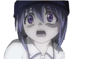 😳 e347b4d2 애니메이션, 무서워, 캐릭터, 충격 받은, 보라색 머리, 애니메이션 여자 telegram sticker