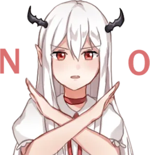 😐 7612e55a 动漫, 恶魔, 女孩, 角, 交叉手臂, 不, 停止, 恶魔 whatsapp sticker