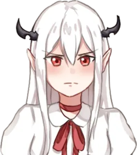 😠 ab383a13 动漫, 恶魔, 女孩, 角, 白发, 红眼 whatsapp sticker