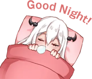 😴 f8064ce1 睡觉, 动漫, 卡哇伊, 可爱, 恶魔, 角, 毯子 whatsapp sticker
