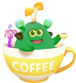 🍵 d89125a7 Coffee 咖啡, 杯子, 蘑菇, 卡哇伊, 绿色, 饮料 telegram sticker