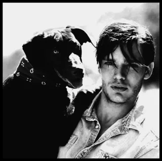 ➖ c438f137 man, hond, portret, zwart wit, huisdier, vriendschap whatsapp sticker