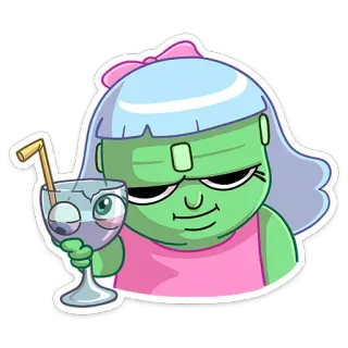 🍸 f29ae33f zombie, cartoon, cute, drink, cocktail, monster whatsapp sticker