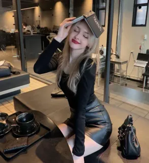 💘 cab5b0c2 vrouw, leer, jurk, café telegram sticker