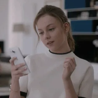 〰 45cd163e Frau, Handy, Innenbereich, Person, weißes Hemd telegram sticker