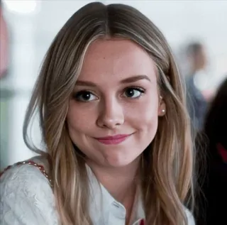 〰 5c5e4177 Frau, Porträt, blond, Lächeln, Gesicht, Person telegram sticker