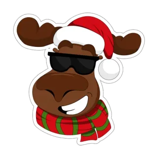 😎 13b5d537 лось, рождество, шапка Санты, шарф, мультфильм, животное, зима, праздник telegram sticker