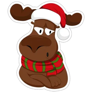 😕 9dc862b5 лось, рождество, шапка Санты, шарф, праздник, мультфильм telegram sticker