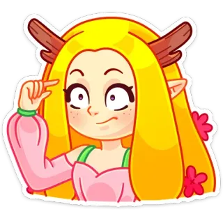 😒 11249e68 cartoon, elf, fantasy, girl, fairy, antlers, cute telegram sticker