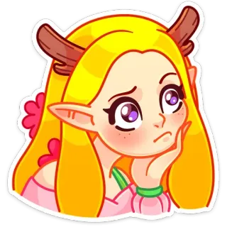 😔 f3557f38 anime girl, cartoon, elf, cute, sad, horns telegram sticker