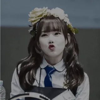 🌺 e06322c9 wanita, potret, mahkota bunga, imut, cemberut, dasi whatsapp sticker