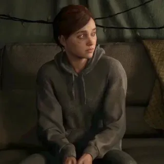 🪶 66f71d22 Ellie Williams The Last of Us gra wideo, postać, smutny, bluza z kapturem telegram sticker