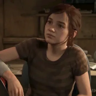 🪶 fd44f709 Ellie The Last of Us gra wideo, postać, dziewczyna, koszulka, siedzący telegram sticker