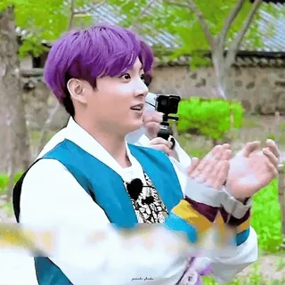 👏 61dd0006 Jungkook kpop, idol, korean, singer, purple hair, hanbok telegram sticker