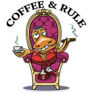 😎 3dcf88f5 COFFEE & RULE kopi, aturan, bebek, kartun, cerutu, raja, mahkota whatsapp sticker