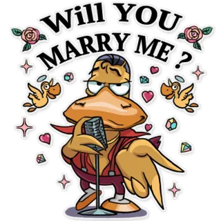 😘 af650b0d WILL YOU MARRY ME? pernikahan, lamaran, cinta, bebek, kartun, romansa, perkawinan whatsapp sticker