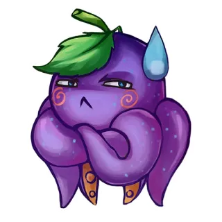 😕 9876bb0f สีม่วง, ปลาหมึก, ผลไม้, น่ารัก, เหงื่อออก, กังวล, การ์ตูน, ตัวละคร telegram sticker