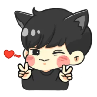 ✌ 231f4e7a アニメ, カートゥーン, かわいい, ハート, 可愛い, ピースサイン, 猫耳, ウインク telegram sticker