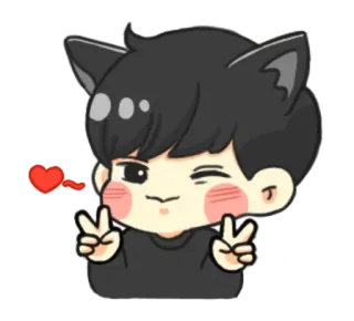 ✌ c5d055b8 Kartun, Telinga kucing, Hati, Tanda perdamaian, Berkedip, Imut telegram sticker