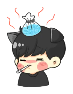 😷 f158a4e8 sakit, anak laki-laki, kompres es, demam, penyakit, kartun, stiker telegram sticker