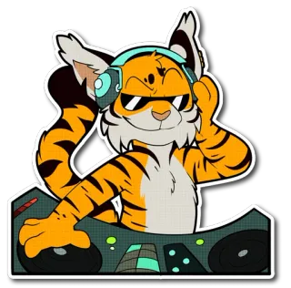 🎶 1b09c1ea tigre, DJ, música, auriculares, dibujos animados, animal, lindo telegram sticker