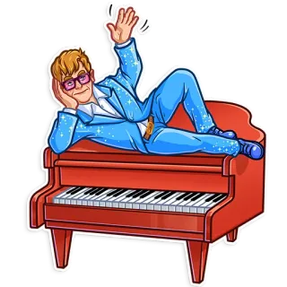 👋 635c7fcf Elton John elton john, piano, zanger, muzikant, bril, blauw pak telegram sticker