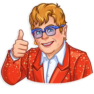 👍 c2c1f32a Elton John Elton John, Duim omhoog, Bril, Cartoon, Zanger telegram sticker