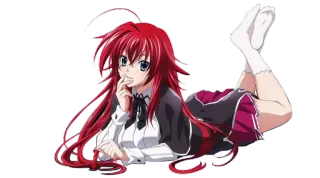 😉 608c0df0 Rias Gremory High School DxD Anime, Personagem, Cabelo vermelho, Deitado, Uniforme escolar, High School DxD, Rias Gremory telegram sticker