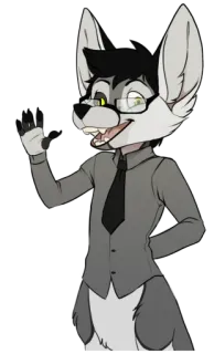 👋 e4a9927e фурри, антропоморфный, волк, очки, галстук, мультфильм whatsapp sticker