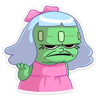 😕 d28c6fb1 만화, 캐릭터, 스티커, 웃긴, 여자, 초록색, 괴물 telegram sticker