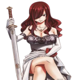 😠 e03bf27c Erza Scarlet Fairy Tail アニメ, フェアリーテイル, エルザ・スカーレット, 赤い髪, 女性, 剣, 魔法使い telegram sticker