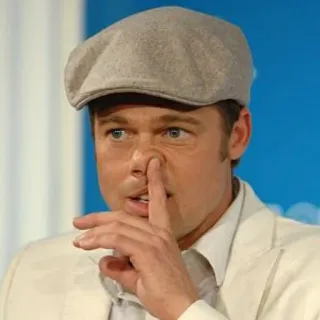 🖕 80c1d2cb Brad Pitt actor, celebrity, man, portrait, person, hat, finger telegram sticker